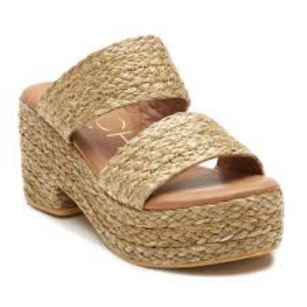 Women's Tan Woven Platform Sandals